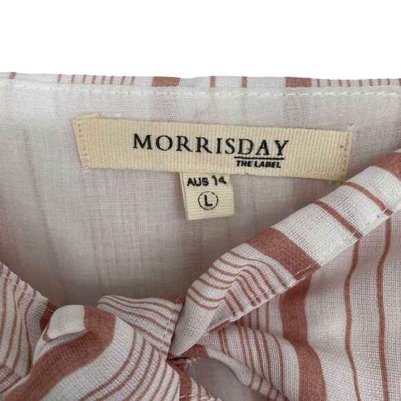 MorrisDay The Label L Pink Striped Midi Dress Spaghetti Strap Keyhole Tie Bust - Picture 5 of 16